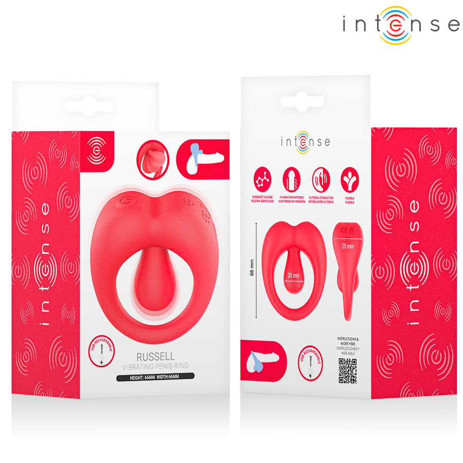 INTENSE - RUSSELL ANILLO VIBRADOR CON ESTIMULACIÓN DE CLÍTORIS ROJO - Imagen 9