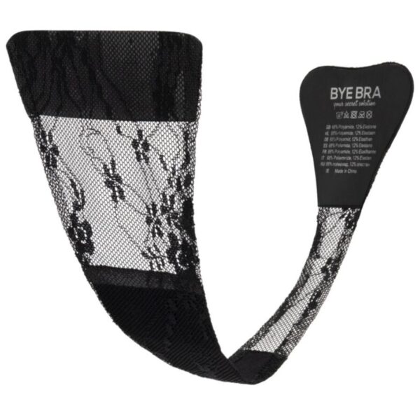 BYE-BRA - TANGA ADHESIVO ENCAJE NEGRO TALLA ÚNICA